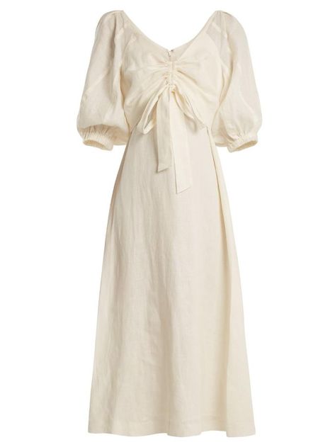 Zimmermann Painted Heart V-Neck Gathered Linen Midi Dress Era Victoria, Linen Midi Dress, Pretty Dresses, Stylish Women, Pretty Outfits, Day Dresses, Aesthetic Clothes, Cute Dresses, Fashion Inspo Outfits