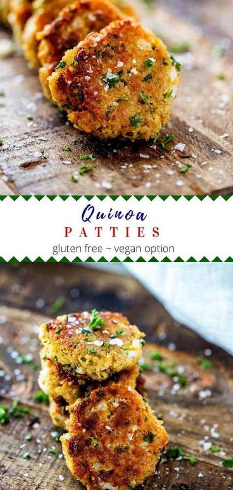 These healthy quinoa patties are an easy to make vegetarian recipe.  They are gluten free with a vegan option, and they may be pan-fried or baked.  #kidfriendly #healthyrecipes #quinoa #glutenfree #quinoapatties #healthy Breakfast Casserole Healthy, Quinoa Patties, Casserole Healthy, Healthy Breakfast Casserole, Vegetarian Gluten Free, Healthy Quinoa, Healthy Appetizer, Quinoa Healthy, Healthy Vegan Snacks