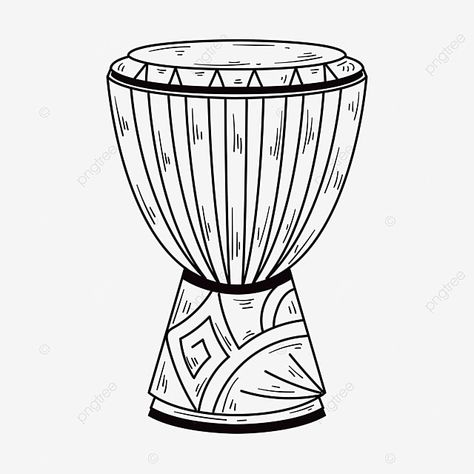 African Instruments Drawing, Drum Designs Art, Djembe Tattoo, Tambourine Drawing, Drums Illustration, Drums Drawing, Traditional Drums, Instrument Drawing, Drums Cartoon