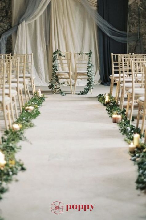 White Wedding Ceremony Ceremony Backdrop Indoor, Wedding Church Aisle, Aisle Candles, Wedding Aisles, Church Aisle, Wedding Church Decor, Garland Wedding Decor, Wedding Isles, Diy Wedding Table