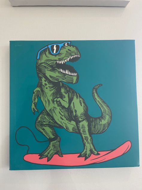 Dinosaur Painting Acrylic Easy, T Rex Painting Easy, Easy Dinosaur Painting On Canvas, Dinasour Painting, Dinosaur Canvas Painting, Dino Painting, Dino Drawing, Boy Room Paint, Dinosaur Painting