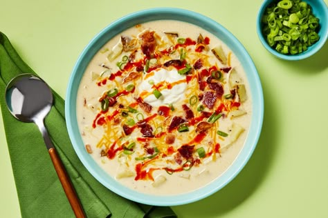 Hello Fresh Soup Recipes, Loaded Baked Potato Soup Recipe, Hellofresh Recipes, Baked Potato Soup Recipe, Potato Bacon Soup, Balsamic Pork, Loaded Potato Soup, Loaded Baked Potato, Loaded Baked Potato Soup