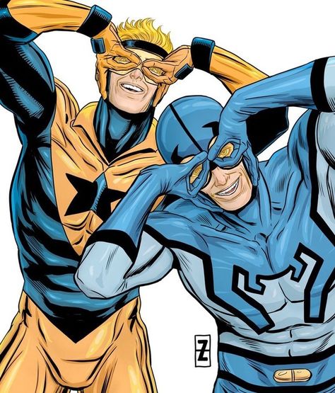 Booster Gold and Blue Beetle by Patrick Zircher. Booster Gold And Blue Beetle, Booster Gold, Black Spiderman, Dc Icons, Blue Beetle, Dc Comics Characters, Gold And Blue, Dc Comics Art, Dc Heroes