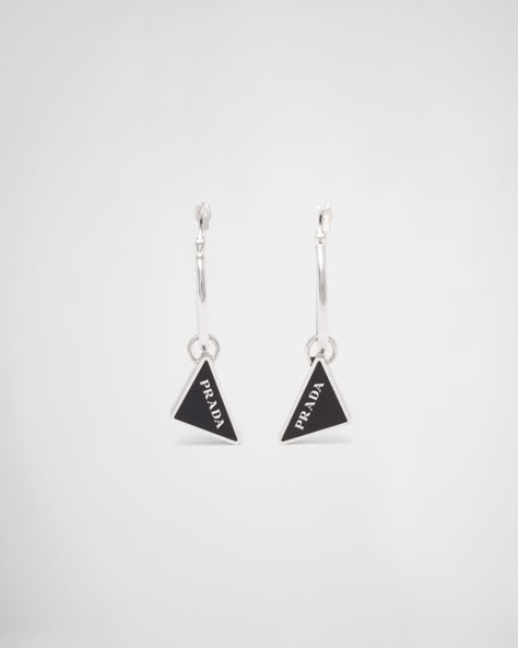 Black Prada Symbole Drop Earrings | PRADA Prada Earrings, Jewel Logo, Prada Gifts, Prada Jewelry, Women Lipstick, Style Punk, Silver Jewelry Fashion, Black Earrings, Fine Jewelry Collection