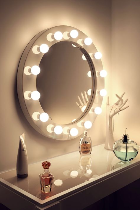 vanity mirror Modern Mirror Design, Hollywood Makeup Mirror, Bathroom Mirror Design, Hollywood Vanity Mirror, Boho Mirror, Hollywood Mirror, Makeup Room Decor, Illuminated Mirrors, Lighted Mirror