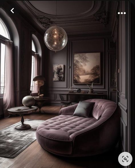 Elegant Dark Home Office, Dark French Interior, Moody Elegant Interior, Dark Scandinavian Interior Living Room, Moody Feminine Decor, Victorian Inspired Interior Design, Dark Moody Rooms Interior Design, Dark Antique Aesthetic, Gilded Age Interior Design