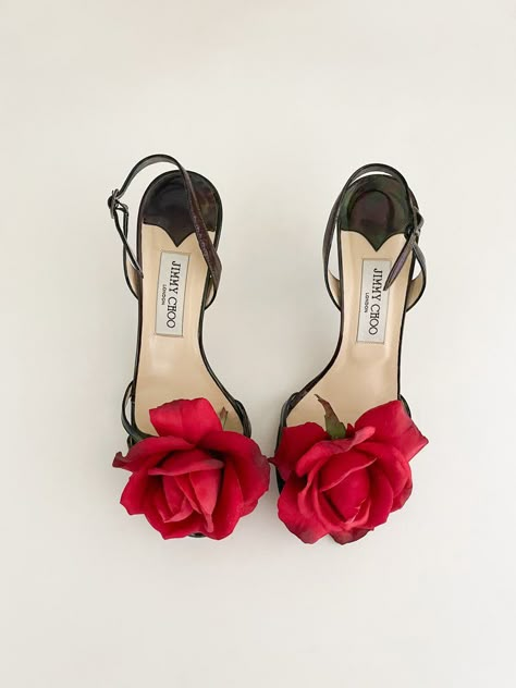 The Sororité Collection: Jimmy Choo Red Rose Black Sandal Heels Dream Heels, Pink Shoes Heels, Rose Heels, Diy Heels, Briar Beauty, Fashion Shoes Heels, Shoes Heels Classy, Rose Shoes, Chic Sandals