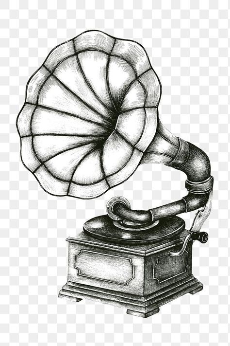 Gramaphone Oldschool Tattoo, Oldschool Drawing, Radio Movie, Vinyl Png, Merging Art, Vintage Gramophone, Illustrations Ideas, Object Heads, Cactus Drawing