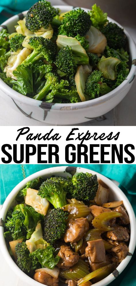 Panda Express Super Greens Copycat Recipe: A light and zesty blend of broccoli, kale, and cabbage kissed with sauce. Super Greens Recipes, Super Greens Panda Express, Panda Express Green Bean Chicken, Panda Express Super Greens Recipe, Broccoli Greens Recipe, Green Bean Chicken Panda Express, Panda Express Super Greens Copycat, Panda Express Chicken And Green Beans, Panda Express Super Greens