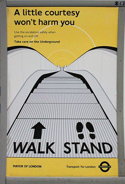 London Underground safety poster. PASS ON THE LEFT!!!!!! If you pass on the right, you're an ignorant stupid moron! Posting Ideas, Safety Poster, London Travel Poster, Train Posters, London Tube, Transportation Poster, Advertising Posters, Underground Art, Poster Inspiration