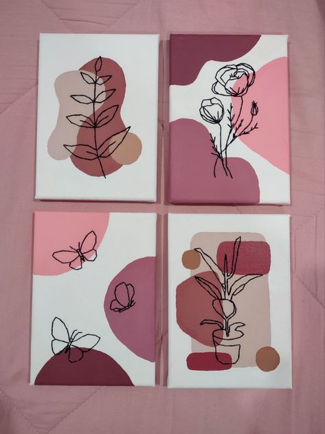 Simple Boho Art Painting, Cute Painting For Room Decor, Drawing To Decorate Wall, Minimal Aesthetic Painting, Drawing Frames On Wall, Simplistic Paintings Acrylic, How To Arrange Paintings On A Wall, Line Drawing Canvas, Mini Canvas Wall Decor