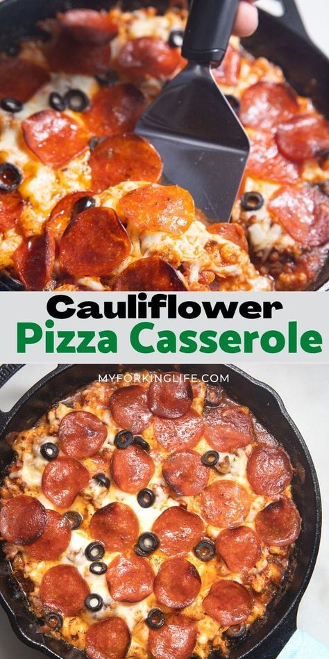 Cauliflower Rice Pizza Casserole, Cauliflower Pizza Bake, Cauliflower Pizza Casserole, Cauliflower Rice Pizza, Low Carb Pizza Casserole, Cauliflower Pizza Recipe, Nutritional Recipes, Crustless Pizza, Pizza Casserole