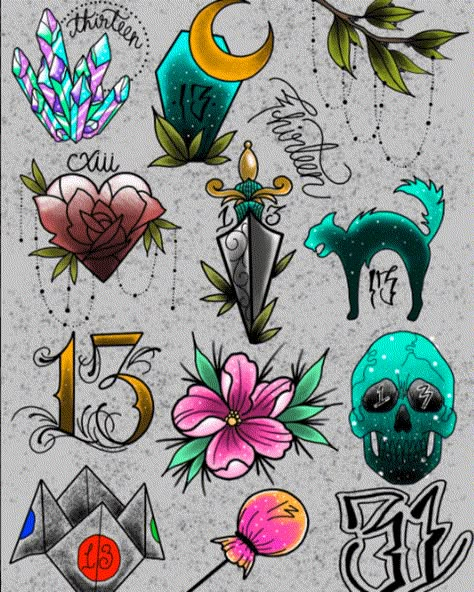 Friday 13 Tattoo Ideas, Friday 13th Tattoo, Friday The 13th Tattoo Flash, Practice Tattoos, Tattoo Flash Sheets, Friday The 13th Flash, Tattoo Special, Friday The 13th Tattoo, Flash Ideas