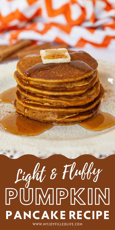 Who doesn't love light & fluffy pancakes?!! And if they are pumpkin pancakes you are in for a real treat with this amazing pancake recipe! A perfect breakfast for any fall morning that your whole family will gobble up! #pumpkinpancakes #pancakerecipe #fallfood Light Fluffy Pancakes, Pumpkin Pancakes Recipe, Fluffy Pumpkin Pancakes, Pumpkin Breakfast Recipes, Light And Fluffy Pancakes, Pumpkin Pancake Recipe, Best Pancake Recipe, Fall Fun Food, Pumpkin Recipes Healthy