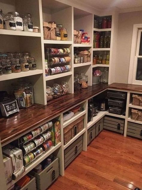 Small Kitchen Ideas Remodel Layout, Brighten Kitchen, Walk In Pantry Ideas, House Pantry, Organized Pantry, Pantry Remodel, Farmhouse Kitchen Remodel, Cabinets Ideas, Space Kitchen