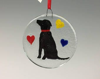 Black lab christmas ornament | Etsy Labrador Retriever Black, Black Lab Dog, Dog Window, Glass Magnets, Fused Glass Ornaments, Hat Decoration, Dog Decor, Black Lab, Glass Animals