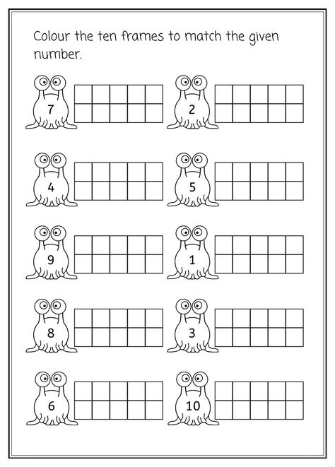 Numbers 1 10 Printable, Ten Frames Kindergarten, Math Examples, Number Worksheets Kindergarten, Fun Math Worksheets, Base 10 Blocks, Printable Frames, Family Tree Project, Worksheets Kindergarten