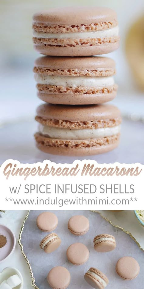 Christmas Wants And Needs, Quick Impressive Desserts, Gingerbread Macarons, Holiday Macarons, Spice Desserts, White Chocolate Filling, French Macaroon Recipes, Gingerbread Spice, Christmas Macarons