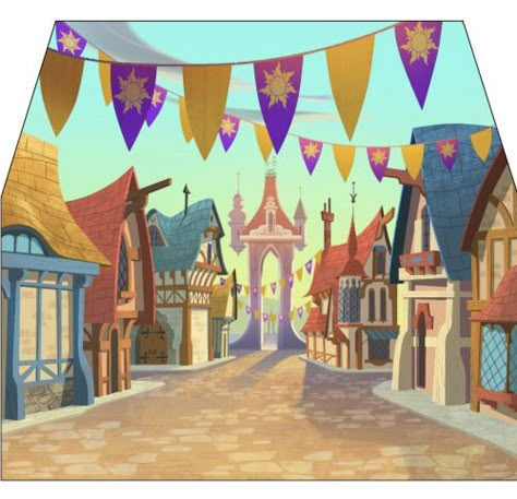 Cartoon Castle Background, Medieval Village Illustration, Tangled Village, Disney Dream Light Valley, Cartoon Town, Culture Illustration, Dream Light Valley, Village Drawing, The Emperor's New Clothes