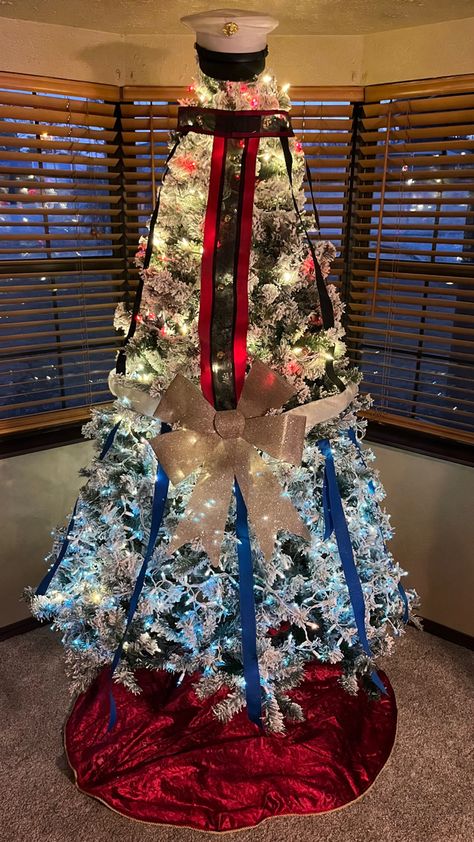 Wife and I decorated our new Christmas Tree Marine Corps Dress Blues Us Marine Christmas Tree, Usmc Christmas Tree, Marine Corp Christmas Tree, Usmc Christmas, Marine Corps Dress Blues, Marine Christmas, Dress Blues, Us Marine, Christmas Tree Themes