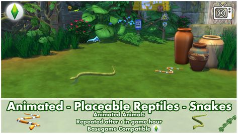 Mod The Sims - Animated - Placeable Reptiles - Snakes - Updated 7-7-'18 The Sims 4 Mod, The Sims 4 Custom Content, Sims 4 Studio, Sims 4 Gameplay, Dark Green Background, Animated Animals, Reptiles Pet, Sims 4 Build, Sims 4 Game