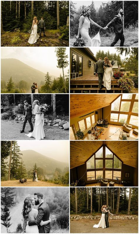 Seattle Elopement Locations, Elope In Washington State, Cabin Micro Wedding, Nature Elopement, Mountains Cabin, Cabin Elopement, Micro Wedding Ceremony, Pnw Elopement, Washington Wedding Venues