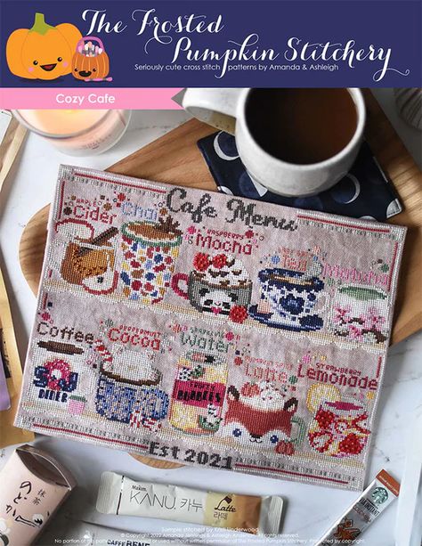 2021 Cross Stitch-a-Longs SAL | The Frosted Pumpkin Stitchery Coffee Cross Stitch, Coffee Apple, Peppermint Hot Cocoa, Cozy Pattern, Mill Hill Beads, Mill Hill, Warm Palette, Embroidery And Cross Stitch, Dmc Embroidery Floss