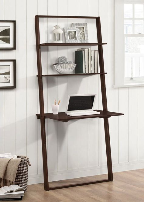 Shelf With Desk, Ladder Wall Shelf, Ladder Shelf Diy, Fold Out Desk, Ladder Desk, Ladder Bookshelf, Bookcase Desk, Display Pictures, Wall Desk