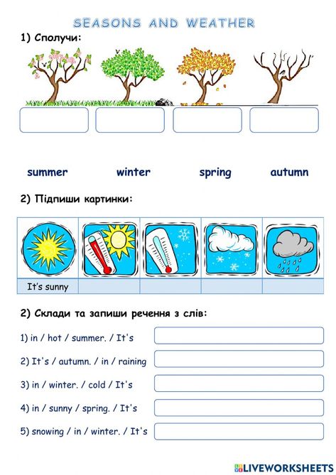 4 Seasons Worksheet, Season Worksheets For Kids, Seasons Worksheets For Kids, Season Worksheet, Weather For Kids, Seasons And Weather, Seasons Worksheets, Weather Worksheets, Practice English