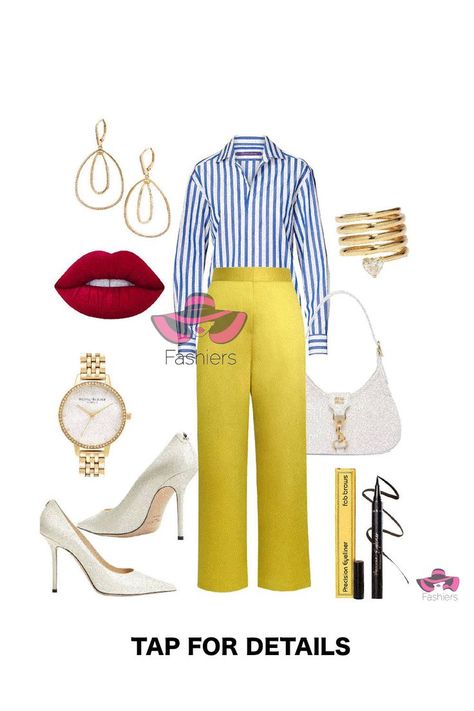 Stripes shirt styled with yellow pants! Outfit created with Fashiers app! Discover more styling tips visit fashiers.com! #workoutfit #outfitideas4you #wardrobeguide #fashiongoalsz #outfitgoals Light Yellow Pants Outfit, Yellow Pants Outfit, Yellow Pants, Summer Work, Summer Work Outfits, Light Spring, Work Looks, Work Wardrobe, Outfit Goals