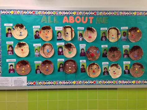 Reception All About Me, All About Me Bulletin Board Toddlers, Paper Plate Self Portrait Preschool, Paper Plate Self Portrait, Toddler All About Me, Preschool Display Boards, All About Me Display, All About Me Eyfs, All About Me Topic