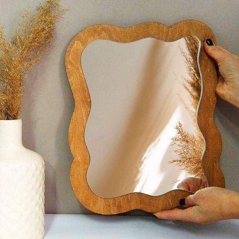 Squiggle Mirror, Mirror With Frame, Mirror Boho, Tabletop Mirror, Asymmetrical Mirror, Boho Mirror, Wavy Mirror, Farmhouse Mirrors, Small Wall Mirrors