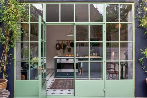 Yellow Chandelier, Breakfast Room Green, Crittal Windows, Vibrant Living Room, Townhouse Designs, House Extension Design, London House, Grand Homes, House Extension