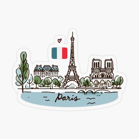 Get my art printed on awesome products. Support me at Redbubble #RBandME: https://www.redbubble.com/i/sticker/Paris-France-by-WanderlustCoCo/163723881.O9UDB?asc=u Skyline Landscape, City Of Paris, Spanish Books, French Flag, Plastic Stickers, Saved Pins, Paris Design, Simple Illustration, Vintage Paris