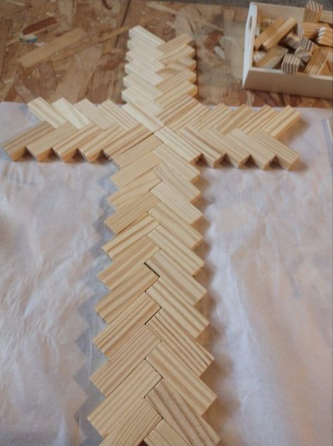 Block Diy Projects, Decorative Crosses Diy, Homemade Crosses Diy, Diy Cross Crafts For Adults, Cross Craft For Adults, Diy Jenga Block Crosses, Indoor Crafts For Adults, Dollar Tree Wooden Cross Crafts, Dollar Tree Jenga Block Cross