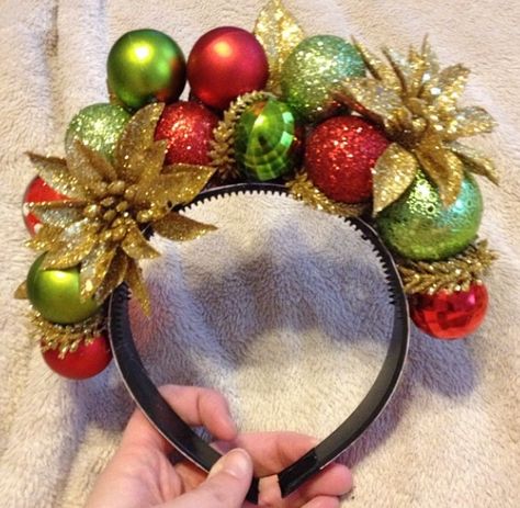 Ornament headband Ornament Headband, Ornament Headband Diy, Christmas Ornament Headband, Christmas Headbands Women, Christmas Headband Diy, Geek Outfit, Christmas Headdress, Holiday Headpiece, Christmas Headpiece