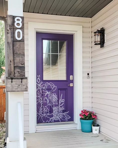 30 Door Painting Ideas That Will Make Your Home Feel More Personal Door Murals Painted Easy, Front Door Mural, Paint Doors Interior, Purple Front Door, Painted Bedroom Doors, Bold Front Door, Door Painting Ideas, Purple Front Doors, Painted Closet