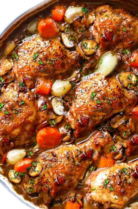 Chicken Coq Au Vin, Coq Au Vin Recipe, Chicken French, French Chicken, Boiled Chicken Breast, Delicious Chicken Dinners, French Recipe, Chicken Leg Recipes, Classic French Dishes