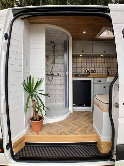 11 Inspirational Van Conversion Shower Design Ideas - OffGridSpot.com Quirky Campervan Interiors, Van Conversion Shower, Quirky Campers, White Van, Bus Living, Kombi Home, Van Conversion Interior, Conversion Van, Campervan Life