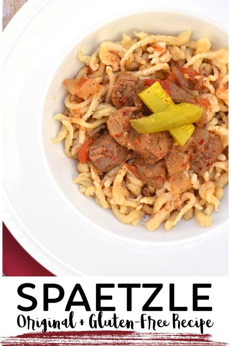 Spaetzle / Spätzle. A German noodle that is hearty, delicious & simple to make. Recipe for the original version & a gluten-free version. #spaetzle #spatzle #German #dumplings #noodles #homemadenoodles #comfortfood Mama Noodles, German Noodles, German Dumplings, Spaetzle Recipe, Cold Weather Comfort Food, Cooking Mama, Dumplings Recipe, Homemade Noodles, Gluten Free Recipes For Dinner