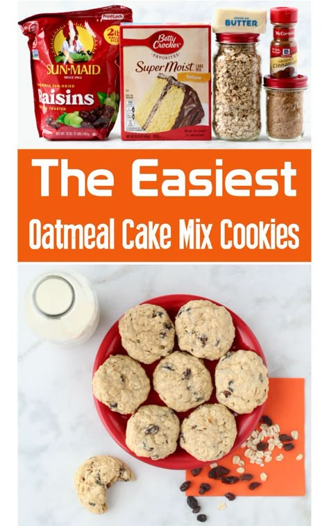 Oatmeal Cake Mix Cookies, Cake Mix Oatmeal Raisin Cookies, Oatmeal Raisin Cookies Soft, Raisin Cookies Soft, Cookies Soft And Chewy, Christmas Desert, Spice Cookie Recipes, Raisin Cake, Cake Box Cookies