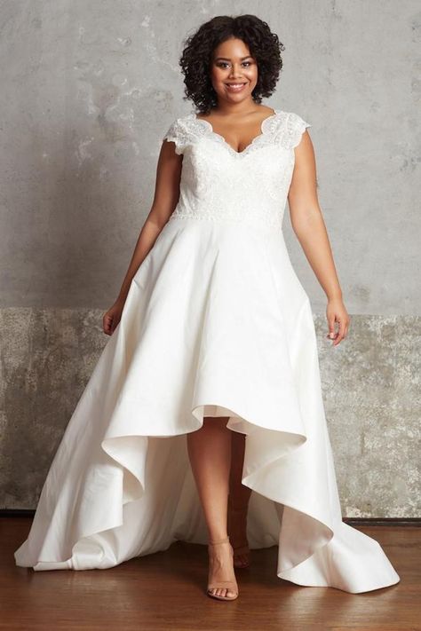 High Low Wedding Dresses: Ella & Oak Katie Ruffled Gown Hi Low Wedding Dress, Wedding Dresses High Low, Plus Wedding Dresses, Anne Barge, High Low Gown, Lace Ball Gowns, Minimalist Wedding Dresses, Embellished Gown, A Line Wedding Dress