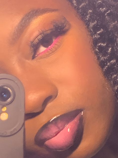 Hot Pink Waterline Eyeliner, Hot Pink Hoco Makeup, Pink Waterline Makeup, Pink Liner Eye Makeup, Waterline Makeup, Shameless Dr, Plum Lip, Hoco Inspo, Makeup Things