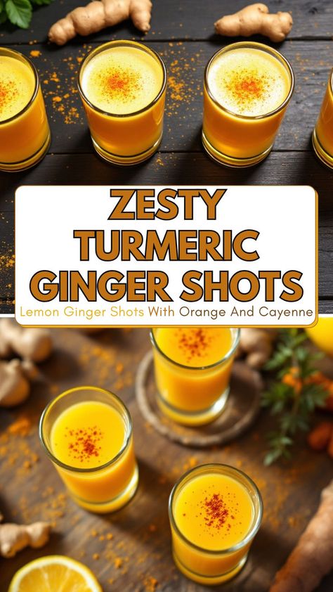 Start your day with a zesty kick! These Spicy Ginger Turmeric Shots with cayenne pepper are loaded with health benefits and bursting with bold flavors. Made with fresh ginger, turmeric, lemon juice, and a dash of cayenne, these turmeric ginger shots are easy to whip up and perfect for an immunity boost. Get ready for a quick, refreshing shot that’s both fiery and energizing—no complicated steps, just pure goodness in every sip! Turmeric And Ginger Shots Recipe, Ginger And Pineapple Shots, Ginger Gut Shots, Morning Health Shots, Ginger Wellness Shot Recipe, Tumeric Ginger Lemon Shots Benefits, Ginger Tumeric Shots Recipes, Homemade Immunity Shots, Homemade Ginger Shots