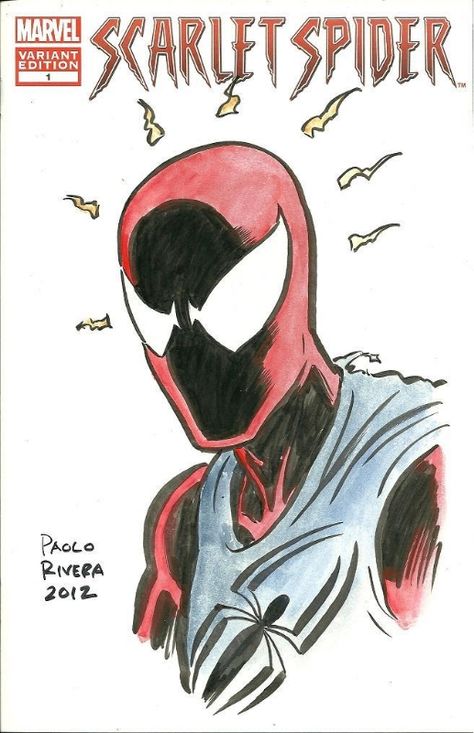 Scarlet Spider by Paolo Rivera Scarlet Spider Sketch, Scarlet Spider Drawing, Scarlet Spider Ben Reilly, Paolo Rivera, Spectacular Spiderman, Marvel Diy, Marvel Art Drawings, Comics Drawing, Spider Drawing