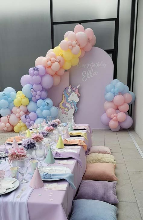 Unicorn 1st Birthday Party Decorations, Unicorn Themes For Birthday, Pastel Colors Decoration Party, 1st Birthday Party Unicorn Theme, Unicorn Theme First Birthday Party, Unicorn Theme First Birthday, Unicorn Bday Decorations, Pastel 1st Birthday Party, Unicorn Party Theme Decorations