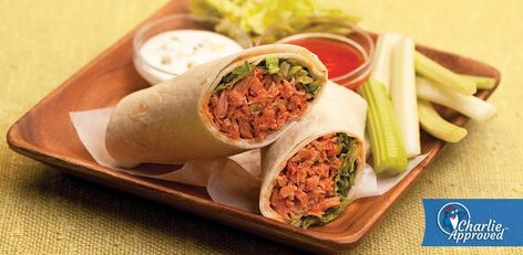 Buffalo Tuna Wraps Buffalo Tuna, Tuna Wraps Recipes, Tuna Wraps, Tuna Lunch, Tuna Wrap, Rachael Ray Recipes, Vegan Party Food, Lunch Wraps, Tuna Recipes