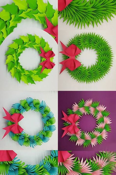 Amazing 4 Best Christmas Wreath Paper Craft. Christmas Wreath Making Instruction by Colors Paper. #Wreath #Christmas #PaperCraft Paper Wreath Diy Christmas, Paper Wreath Tutorial, Tissue Paper Wreaths, Paper Leaf Wreath, Valentine Craft Ideas, Paper Wreath Diy, Christmas Papercraft, Valentines Day Craft, Wreath Paper