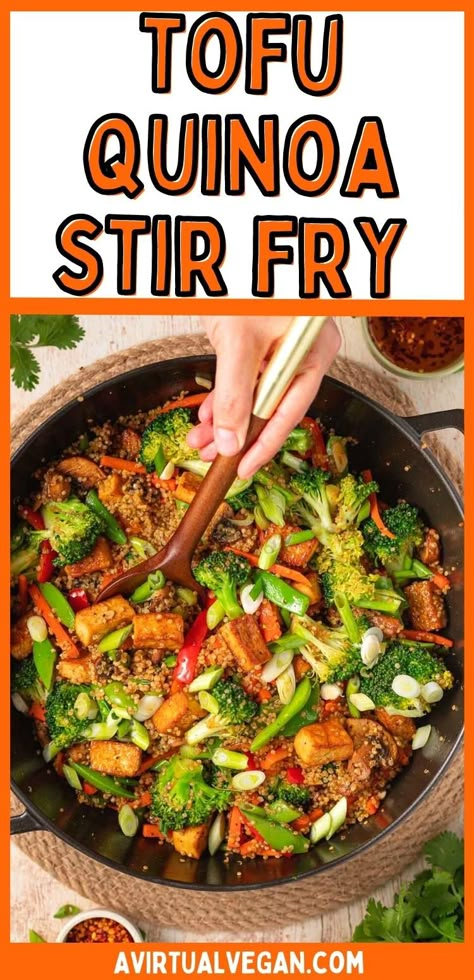 Tofu Quinoa Stir Fry is a quick and healthy meal that's ready in under 30 minutes. With crispy marinated tofu, fluffy quinoa, mixed veggies and a simple tasty sauce to bring it all together, this is a protein-packed vegan dinner that the whole family will love. Tofu With Quinoa, Quinoa Tofu Recipes, Quinoa And Tofu Recipes, Tofu And Quinoa Recipes, Easy Tofu Recipes Quick, Vegan Stir Fry Recipe, Tofu Quinoa, Daniels Fast, Vegan Entree Recipes