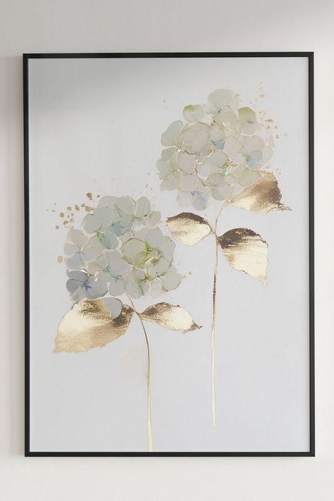 Canvas Art Ideas, Mixed Media Wall Art, Gold Art Painting, Acrylic Mixed Media, Art Deco Abstract, Art Concepts, Easy Canvas, Easy Canvas Art, Hydrangea Flowers